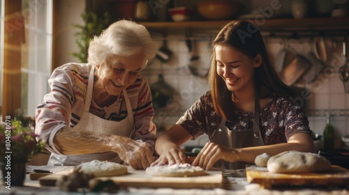 Grandmother Teaching Granddaughter Baking photo