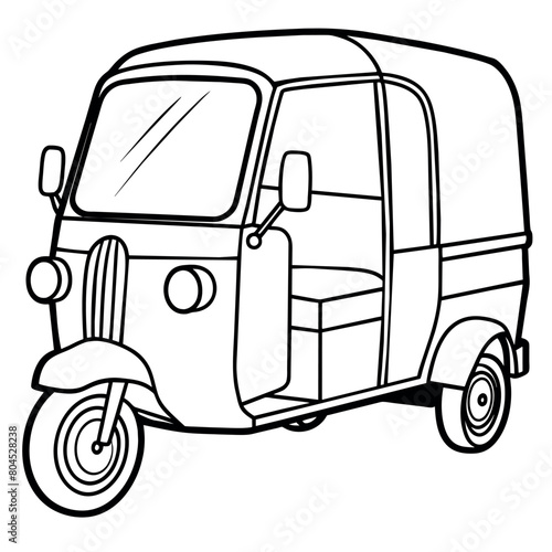 Auto Rickshaw outline illustration digital coloring book page line art drawing