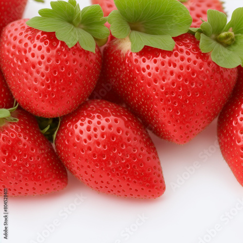 close up shot of some strawberries studio on white background