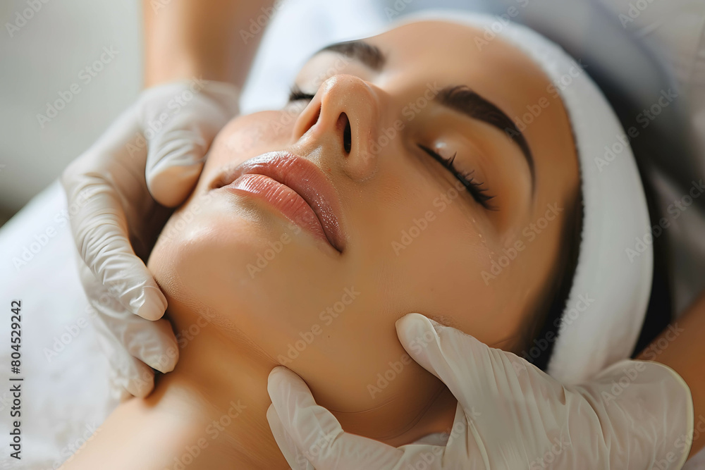 Close up women face, facial treatment in clinic, trends in health and skin care for beauty Close up women face, facial treatment in clinic, trends in health and skin care for beauty