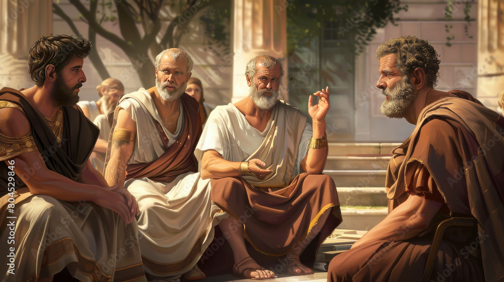 Ancient Greek philosophers discussing at philosphy school