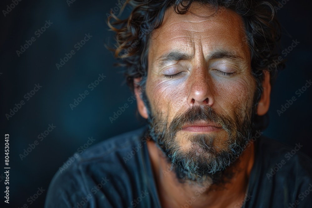 Close-up of man's face with eyes closed, expressing tranquility Close-up of man's face with eyes closed, expressing tranquility
