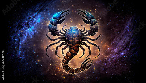 scorpion zodiac sign on space background. Generative AI, photo