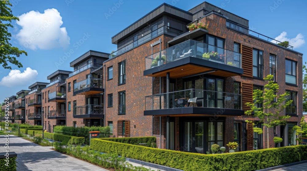 Modern Residential Building in Urban Area With Lush Green Landscaping Modern Residential Building in Urban Area With Lush Green Landscaping