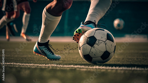 feet of a soccer player with a soccer ball. Generative AI 