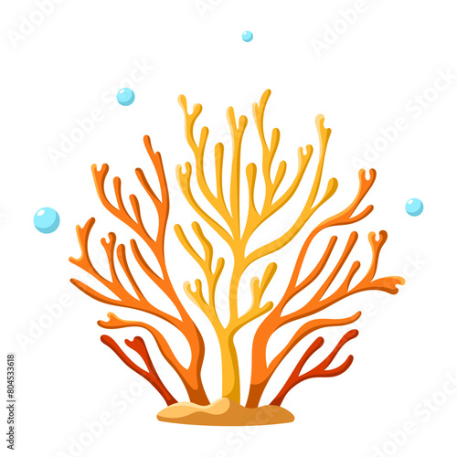 Ocean and sea plant, underwater flora, seaweed, marine life. Aquatic plant, algae, tropical seabed vector element. © Yuliia Sydorova