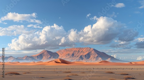 Beautiful desert with golden dunes under the blue sky photo