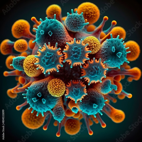 coronavirus flu under the microscope. Generative AI,