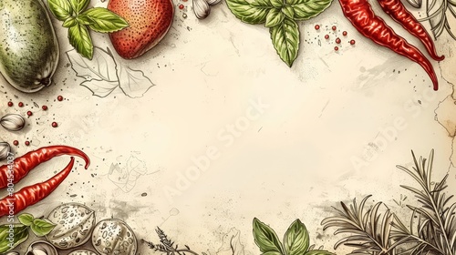 Red chili peppers and herbs...
