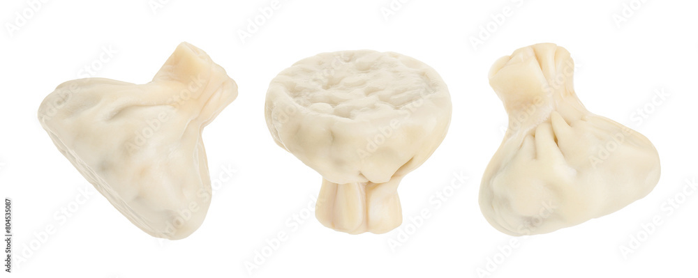 Fototapeta premium Delicious khinkali (dumplings) isolated on white, set