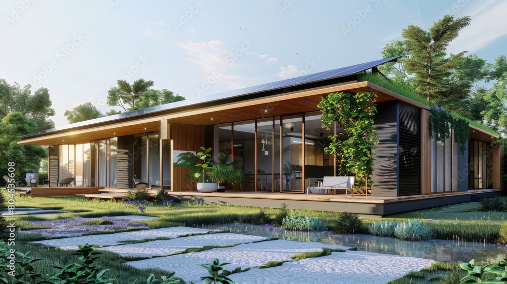 The AI-generated photo shows a modern house with a lot of glass. The house is surrounded by greenery. The AI-generated photo shows a modern house with a lot of glass. The house is surrounded by greenery.