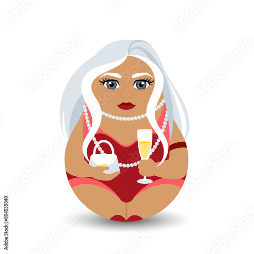 Tilting Toy. The zodiac sign is Virgo. A lady with white hair is holding a glass with a drink and a fashionable handbag. A tilting toy of modern design for your business project