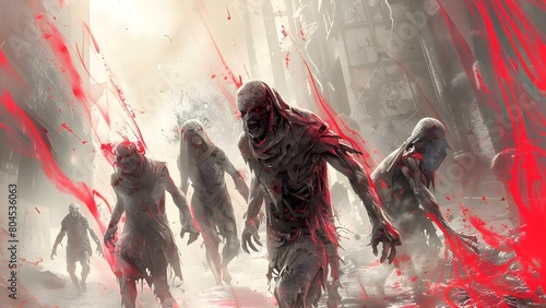 Survivors fight enhanced ghouls in a postapocalyptic horror setting. Concept Postapocalyptic World, Survivors, Enhanced Ghouls, Horror, Fight photo