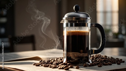 French Press Coffee PotUltra-Realistic Depiction in Vibrant Colors and Detailed Texture photo