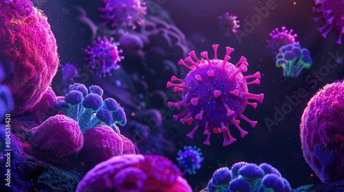Digital illustration showing a vibrant, colorful outbreak of viruses, highlighting the dynamic nature of viral infections.
