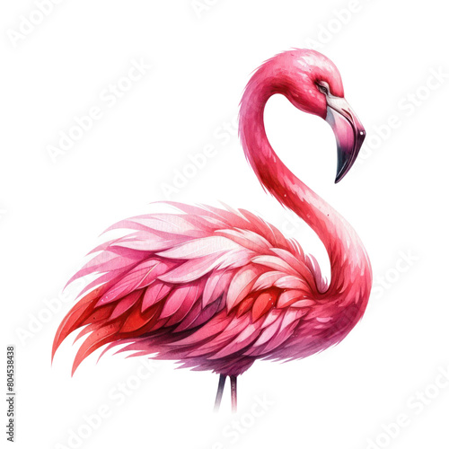 A watercolor painting of a pink flamingo.