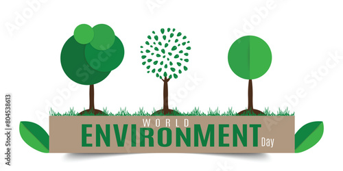 world environment day - green branch and leaves roll around circle globe on dark green background vector design. Vector concepts for graphic and web design, business presentation, marketing and print  photo