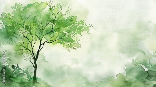 Water colour art  light green tree background  generative ai images