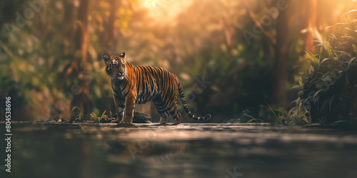 Majestic tiger prowling in the forest photo