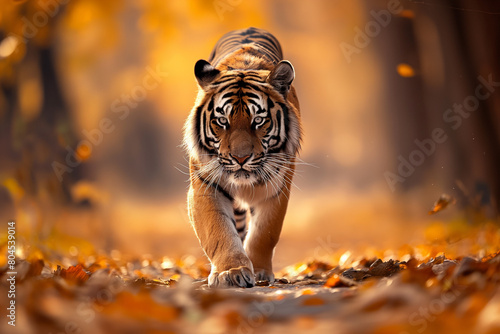 Majestic tiger prowling in the forest photo