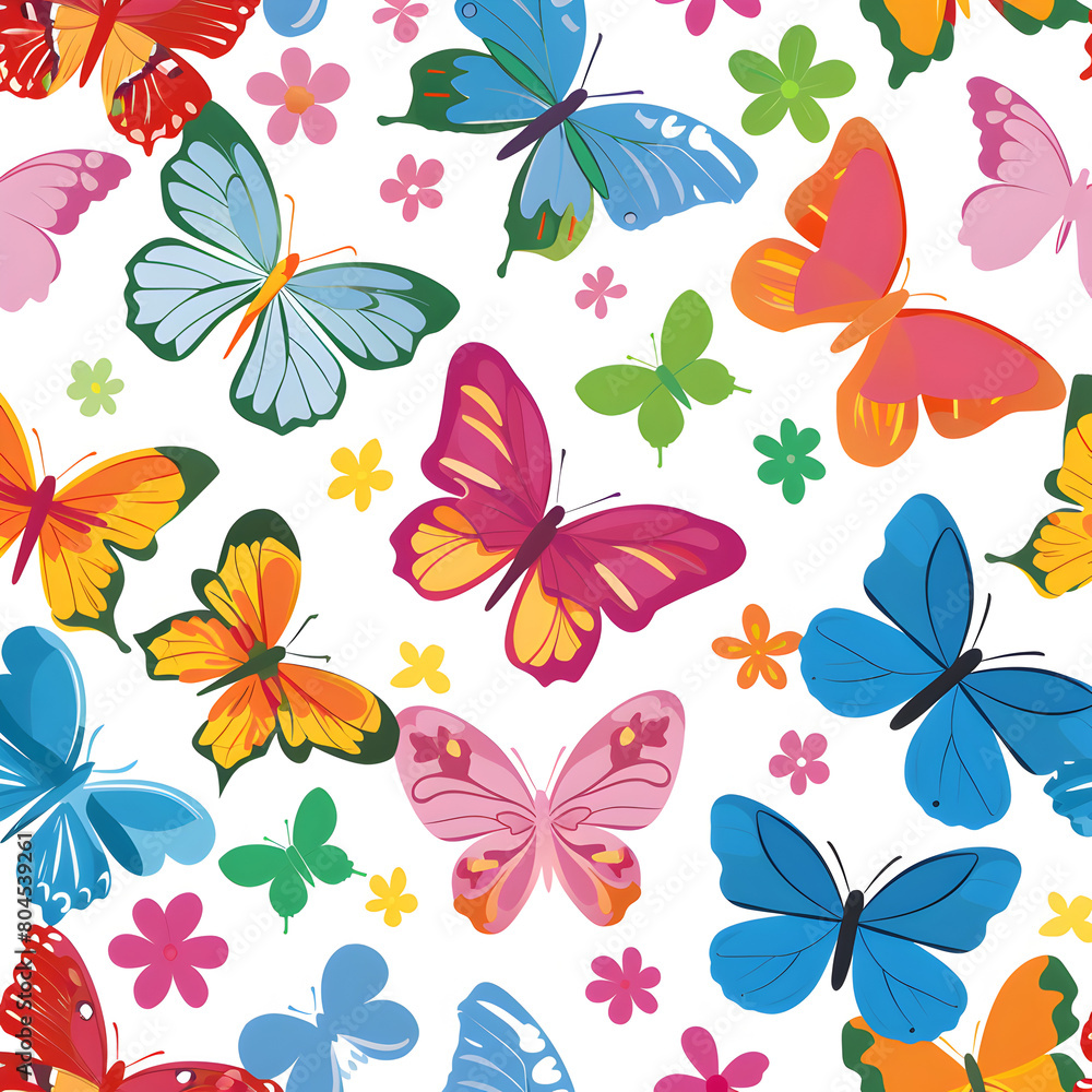 Fototapeta premium Simple seamless many kind of butterflies, flowers, colorful, themed party.