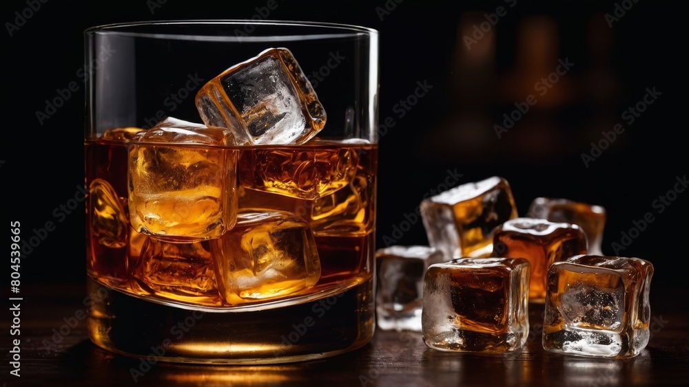 realistic glass whiskey ice drink chilled beverage bar alcohol refreshment on the rocks concept图片 realistic glass whiskey ice drink chilled beverage bar alcohol refreshment on the rocks concept图片