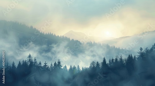 Beautiful foggy morning over mountain #804539695
