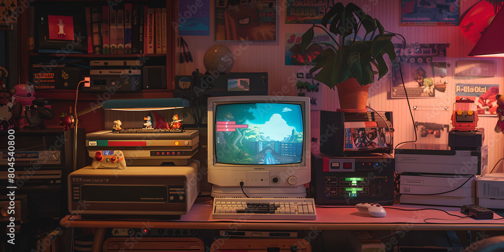 old tv in the night Backdrop of Game Consoles Accesories on Tv Stand Live Stream Retro Gamin for Content Creator Stream for wallpaper 