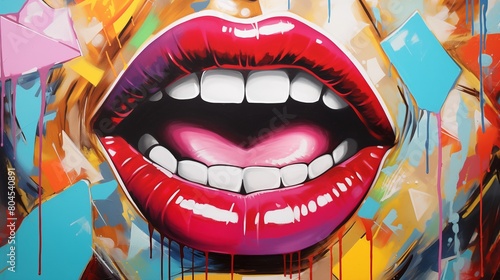 Vibrant Street Art Mural Featuring a Bold Pop Art Style Pair of Red Lips.