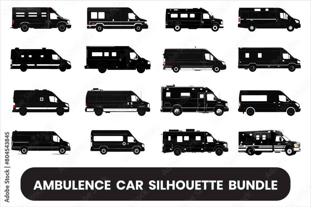 Ambulance car silhouette bundle set, car silhouette, set of icons with an ambulance car, ambulance car vector Ambulance car silhouette bundle set, car silhouette, set of icons with an ambulance car, ambulance car vector
