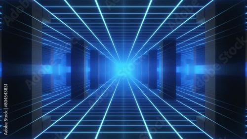 Wallpaper Mural Travelling along a continuous neon retro style grid tunnel environment. Torontodigital.ca