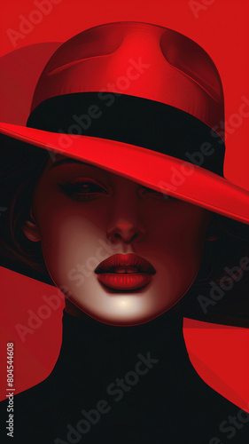 A woman wearing a red hat and red lipstick