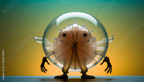 3d render of inflated transparent bubble monster character