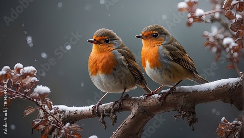 A pair of robin in a wintry tree © Izhar