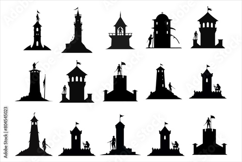 silhouette of the castle bundle set, Ancient castle silhouette bundle, Castle with towers fortified walls gates weather vanes and tiled roofs  