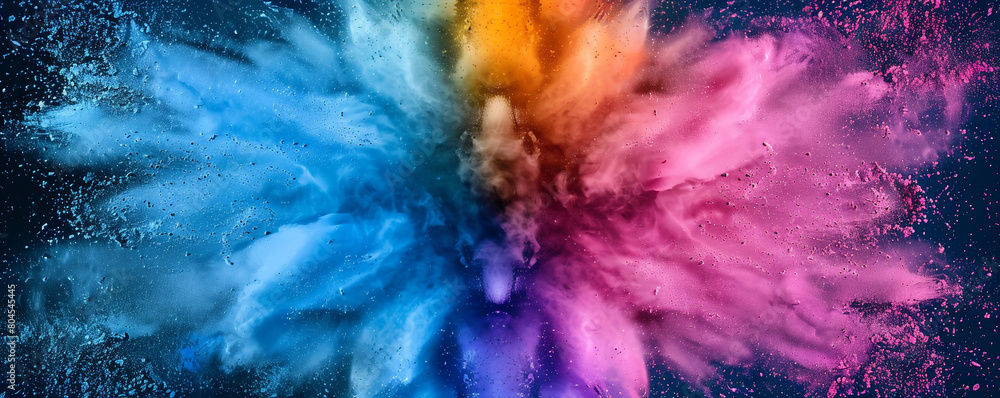 Explosion of colored powder abstract background, featuring mirrored symmetry