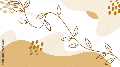 abstract wavy background with leaves. Aesthetic wavy background with Leaves. aesthetic leaf pastel background. wavy background with leaf outline.
