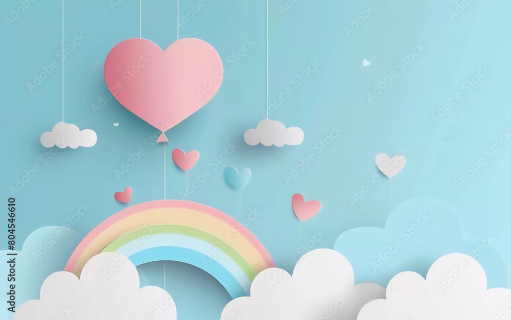 Kids, travel, travel, valentine's day sale header or voucher cute template with balloons, very beautiful rainbow hanging