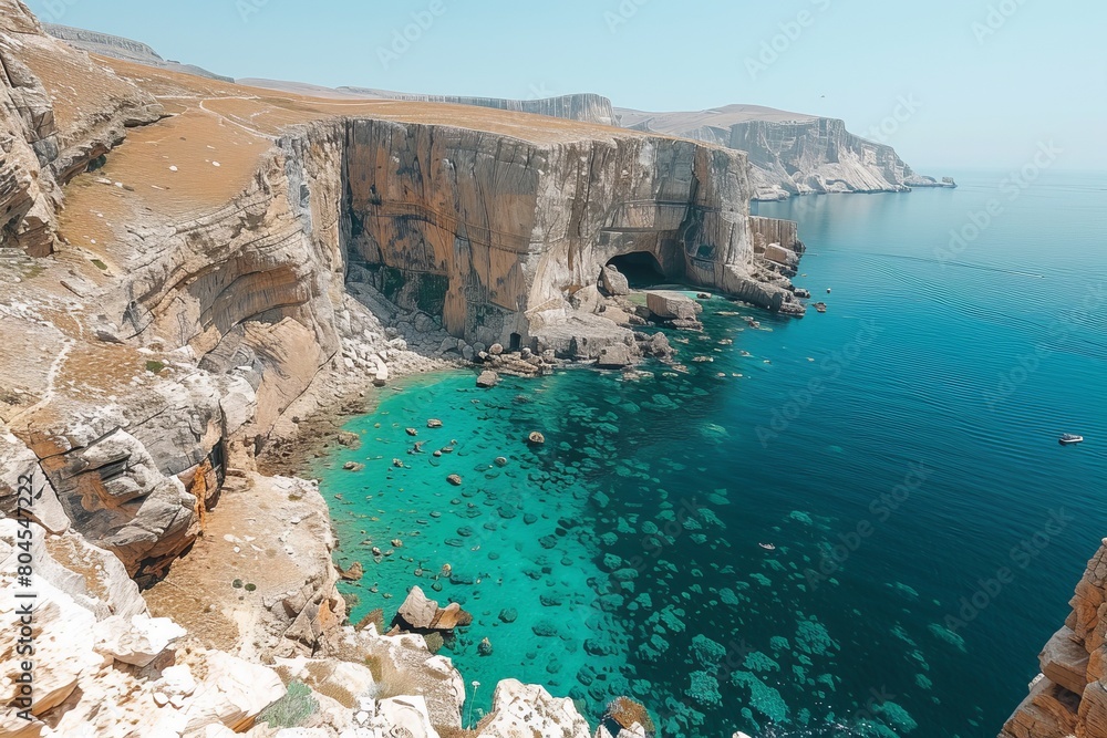 Rocky Cliff Overlooking Blue Waters of the Dead Sea Rocky Cliff Overlooking Blue Waters of the Dead Sea