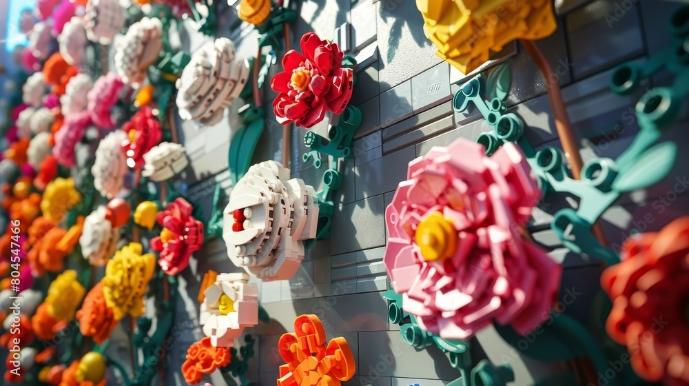 Vibrant Street Art Rendition of Funeral Flowers in Lego-Inspired Style