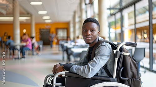 College Black Student in Wheelchair at Campus.