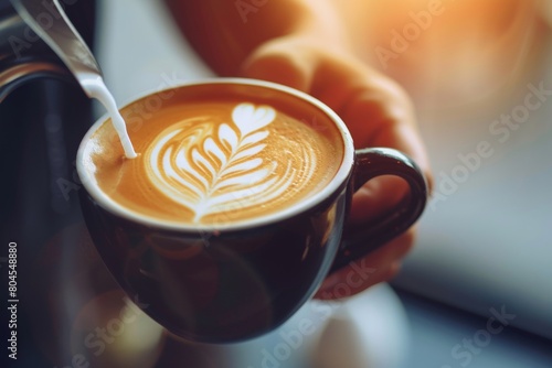 Bartender Crafting Latte Art in Coffee Shop