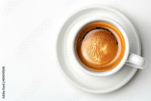 Espresso Cup on White Background, Flat Lay Shot from Above