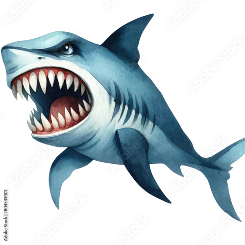 A cartoon shark with its mouth open and sharp teeth