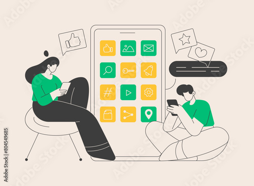 Smartphone addiction abstract concept vector illustration.
