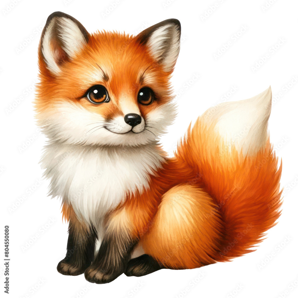Fototapeta premium A cute cartoon fox with big eyes and a fluffy tail.