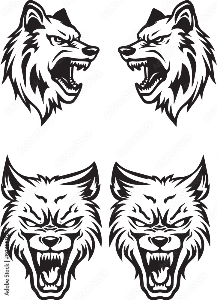 Fototapeta premium Angry Wolf head logos on white background 