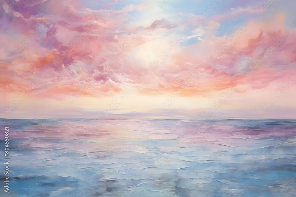ethereal ocean sunrise, abstract landscape art, painting background, wallpaper, generative ai