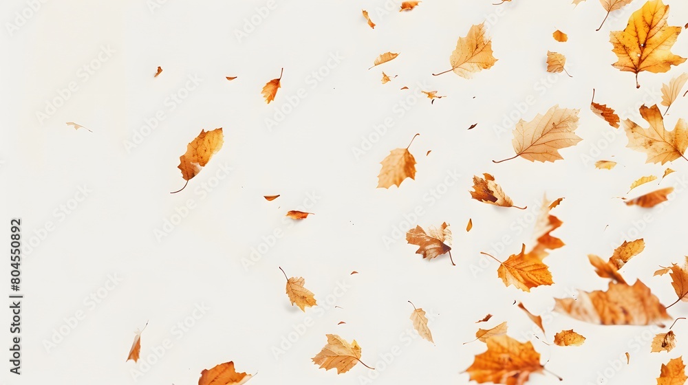 photo of falling leaves against a clean white backdrop, capturing the essence of the season's beauty and renewal.