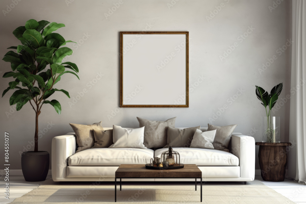 Naklejka premium Canvas mockup at modern living room